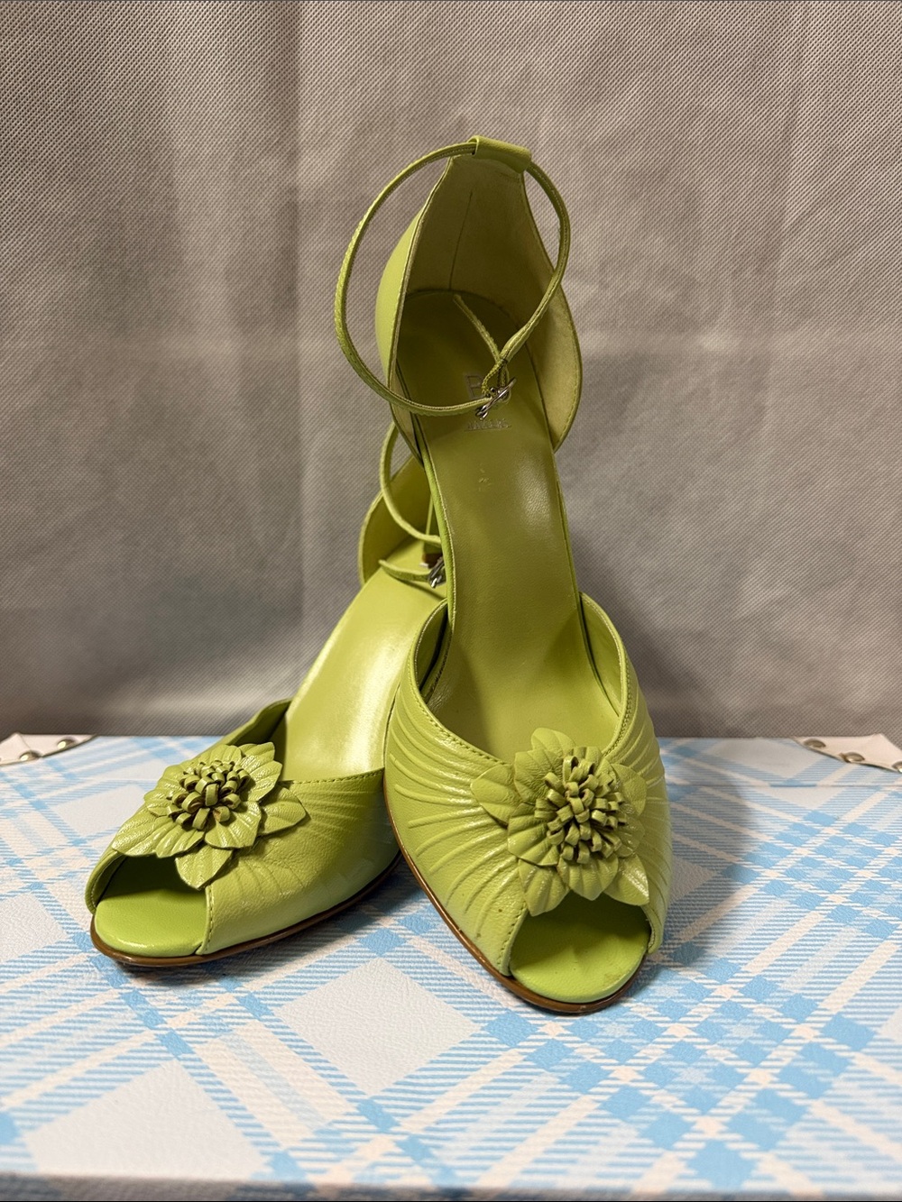 Bakers Lime Green Peep-Toe Heels with Floral Applique